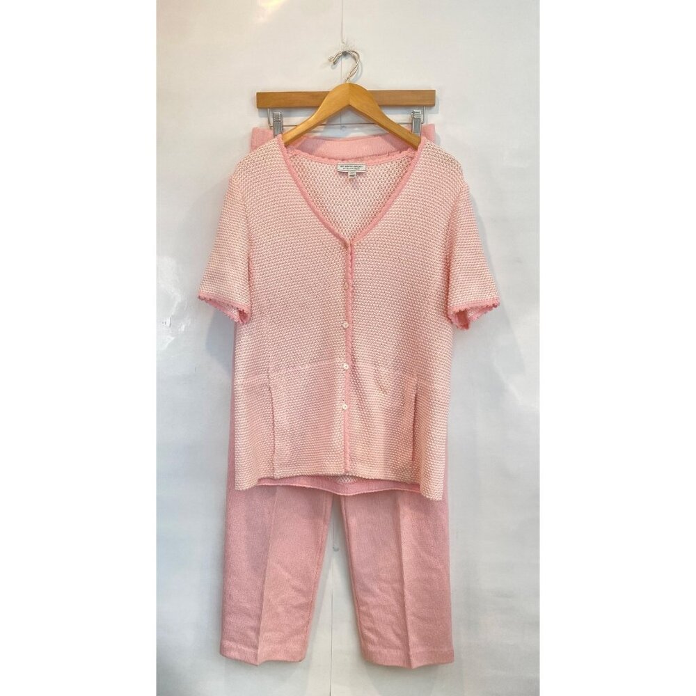 St. John Sport Women's Pink Short Sleeve Knit Shirt Pant Set Size Medium READ